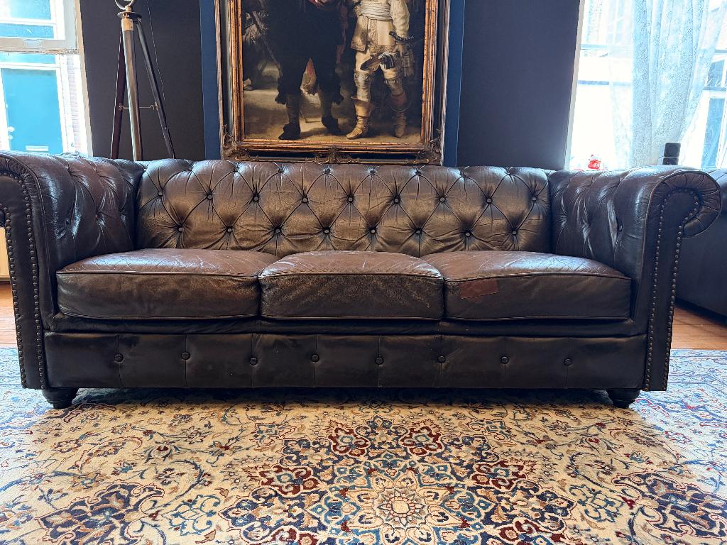 Chesterfield bank 205cm - 3 zits - heel comfortabel!, Ophalen, Gebruikt, Chesterfield, Driepersoons