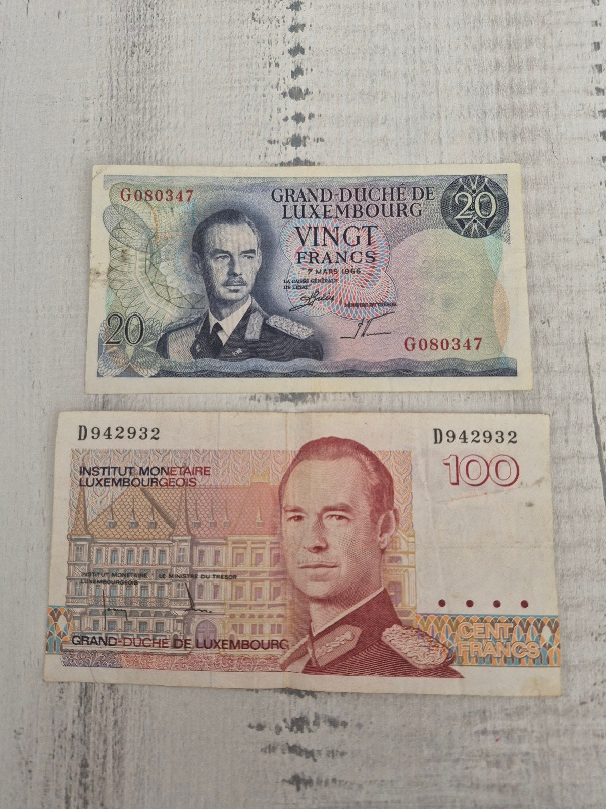 Luxemburgse bankbiljetten: 20 en 100 frank, Postzegels en Munten, Bankbiljetten | België, Ophalen of Verzenden, Setje