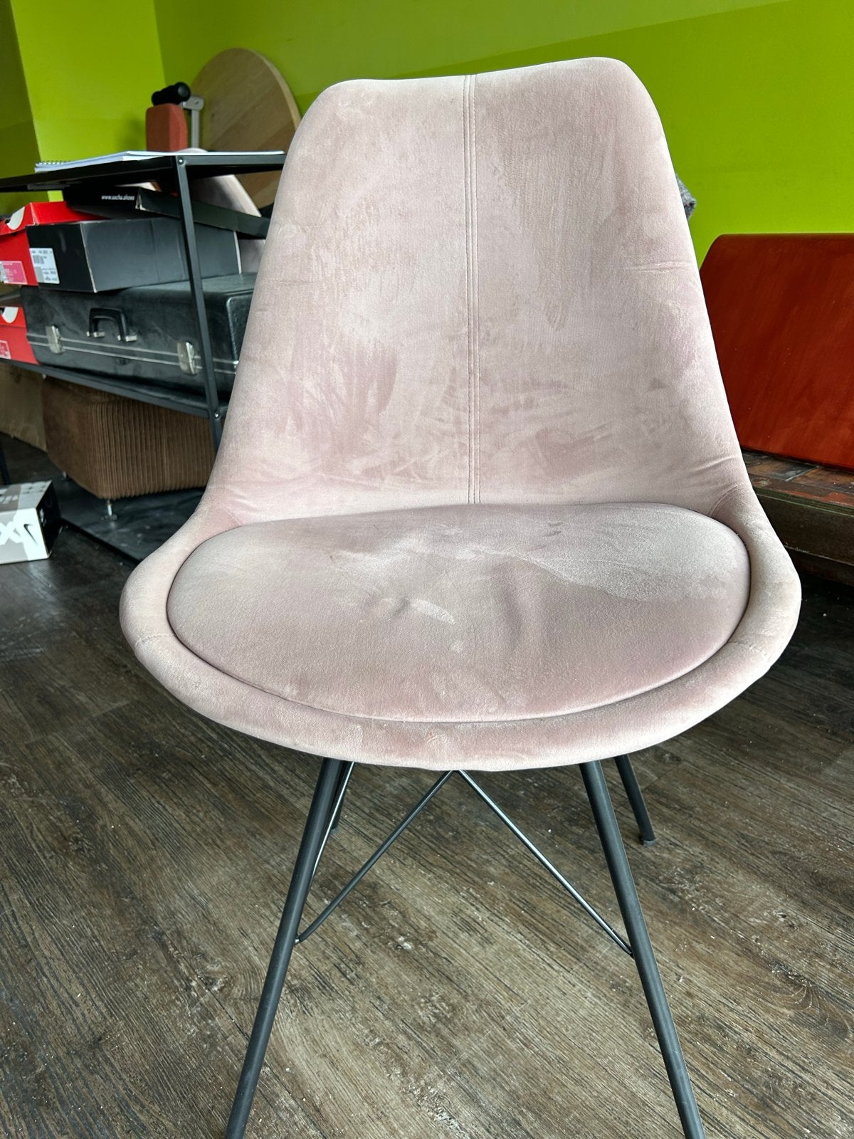 Zes roze eetkamerstoelen (eventueel met eiken tafel), Huis en Inrichting, Stoelen, Ophalen, Gebruikt, Overige kleuren, Stof