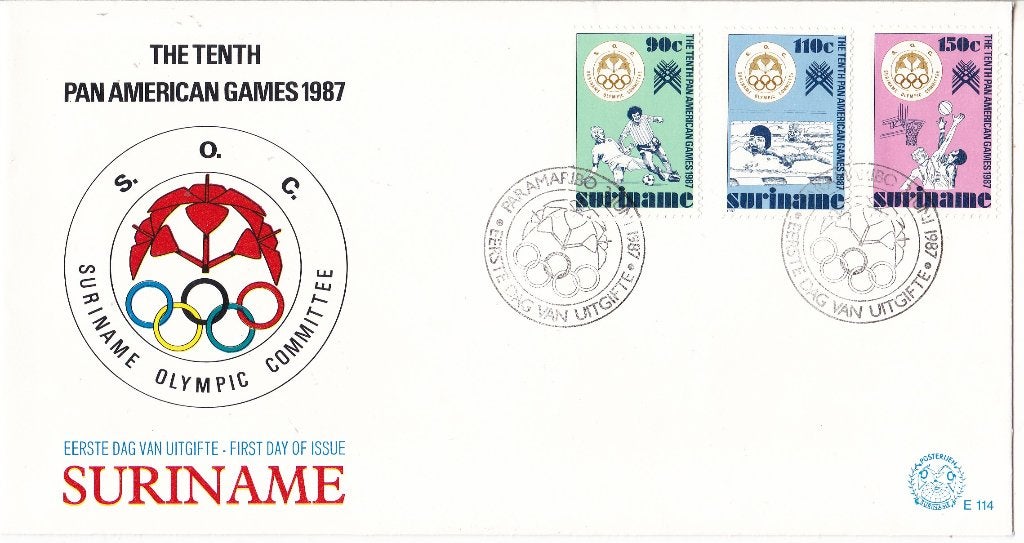 Rep. Suriname - FDC114 - Pan American Games, Verzenden, Onbeschreven, Rest van de wereld