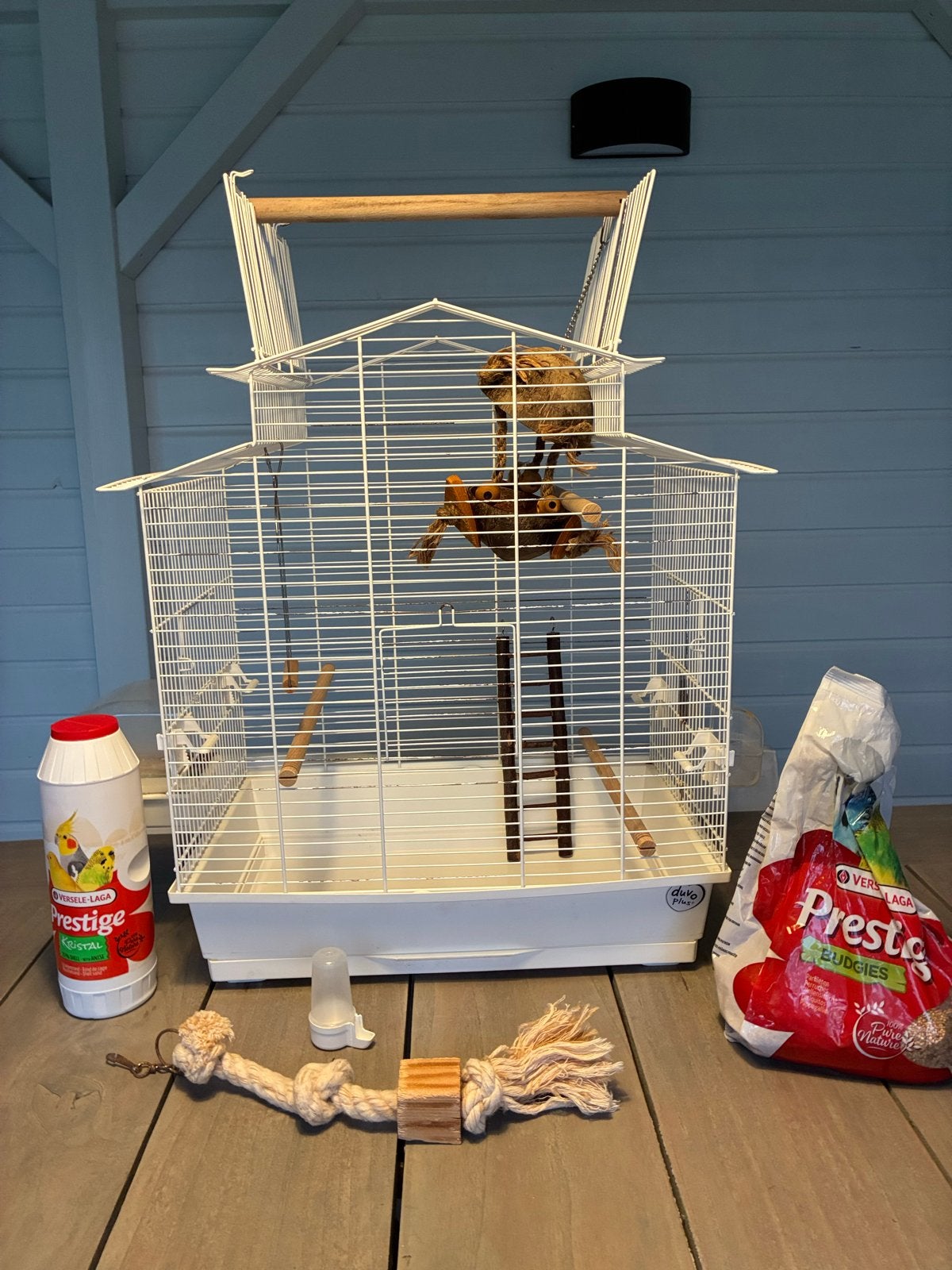 Duvo witte vogelkooi, compleet, Ophalen of Verzenden, Gebruikt, Metaal, Vogelkooi