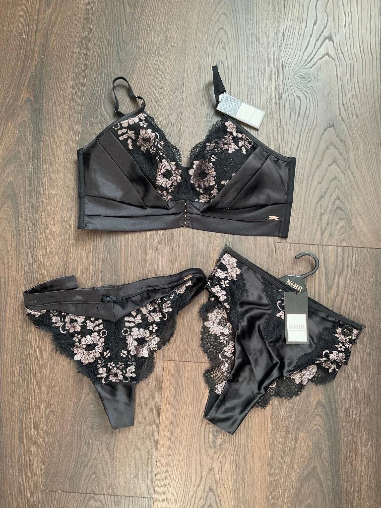 Nieuw - Hunkemoller Noir 3-delig setje - maat XL/XXL, Hunkemöller, Ophalen of Verzenden, Zwart, Setje