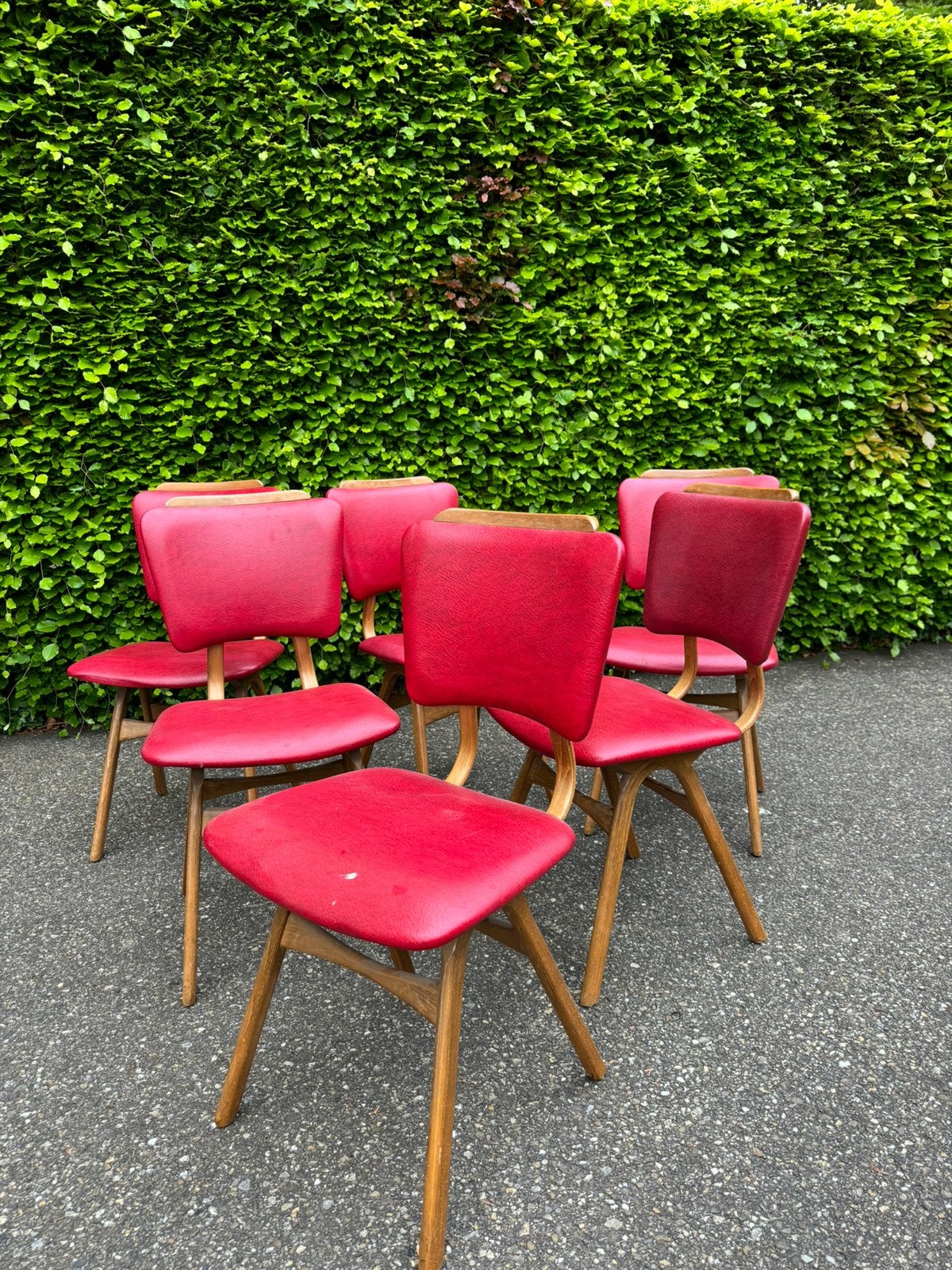 6 eetkamerstoelen vintage skai jaren 60 SETPRIJS, Ophalen, Gebruikt, Leer, Vijf, Zes of meer stoelen