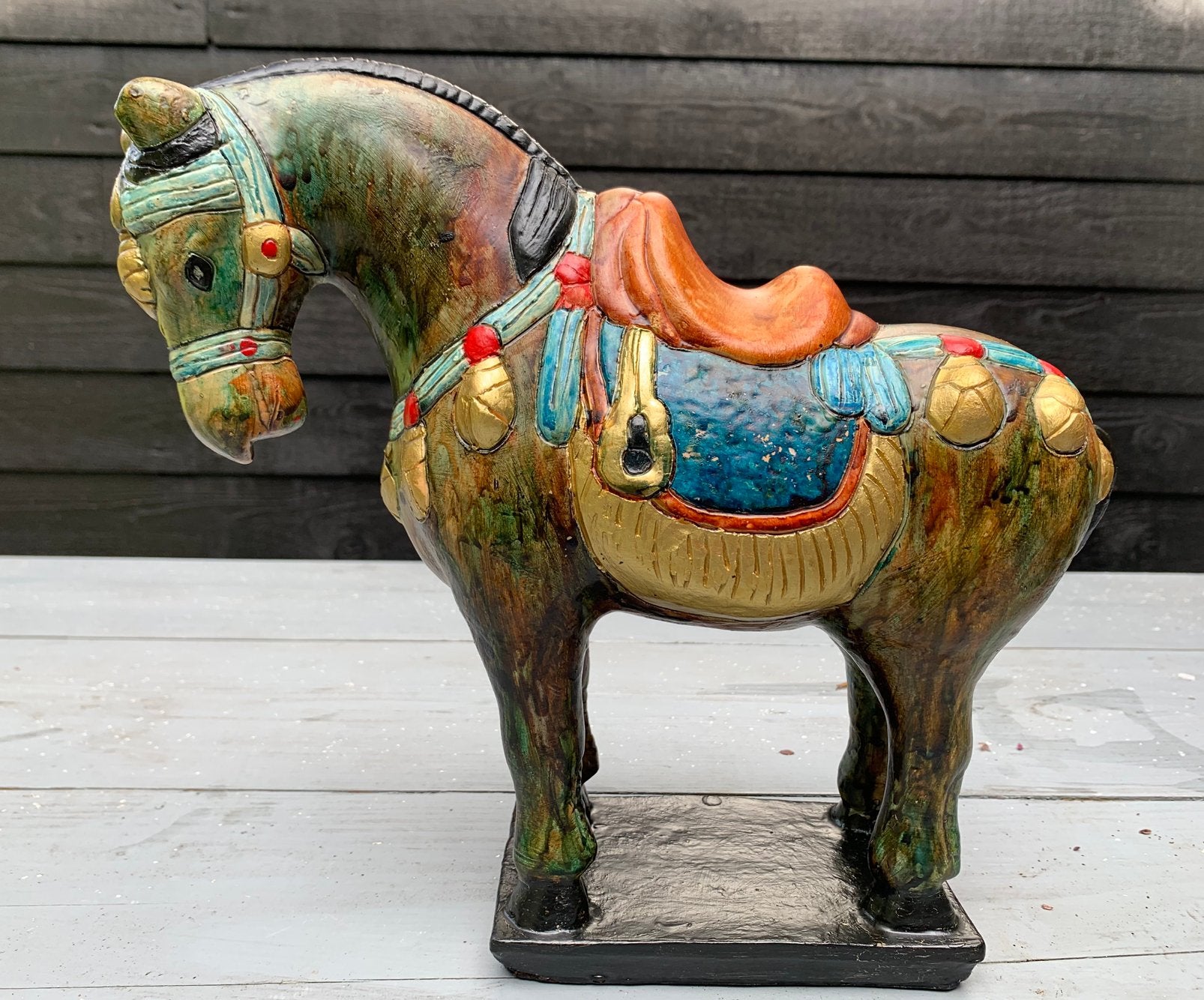 Asian warhorse, keramiek, handbeschilderd krijgspaard China, Ophalen of Verzenden