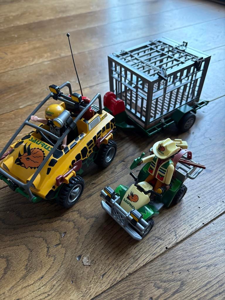 Playmobil Dinosaurus set met voertuigen en kooi, Ophalen of Verzenden, Zo goed als nieuw, Jongen of Meisje