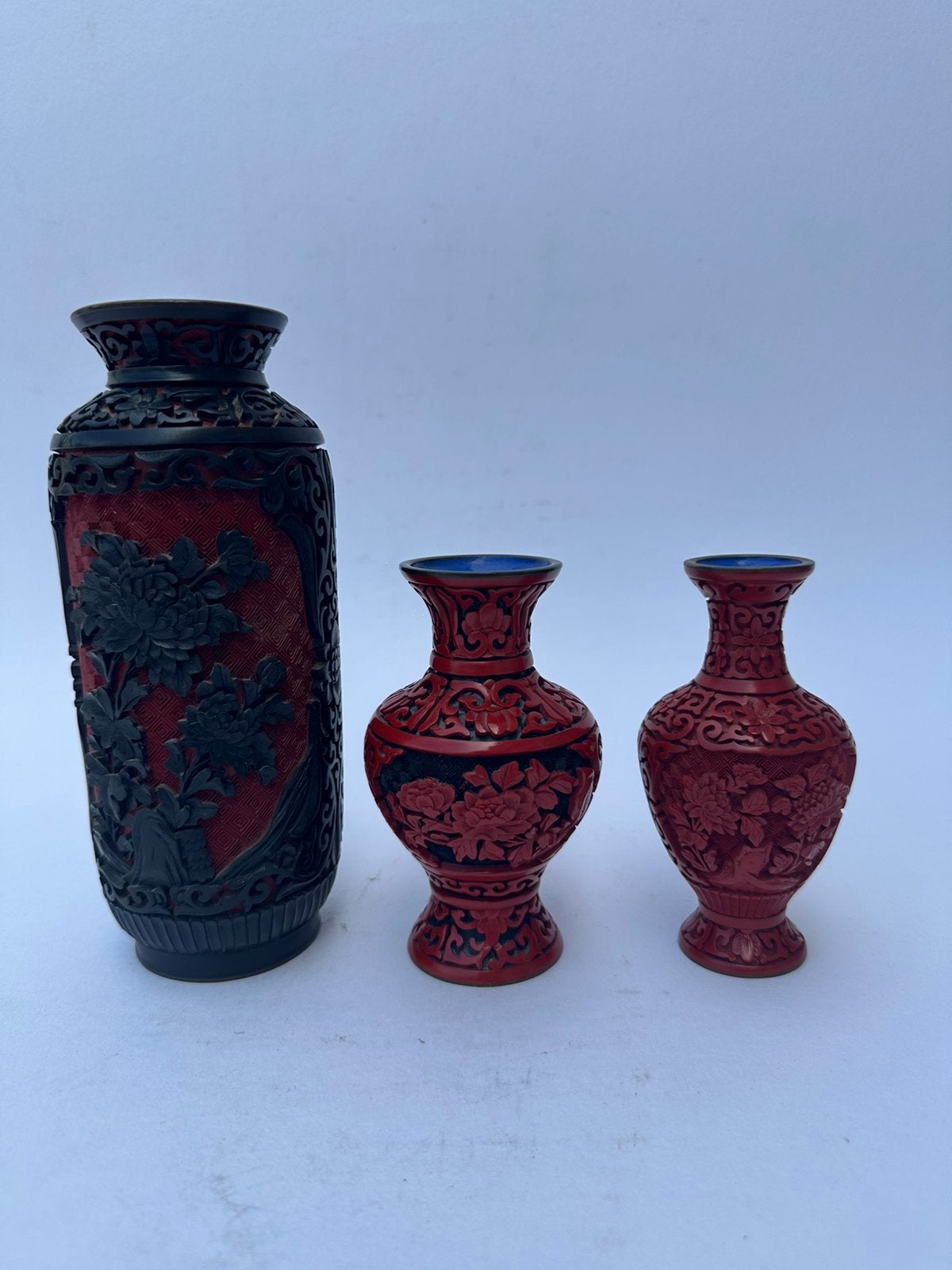 3 Antieke Chinese Cinnabar Vazen, Antiek en Kunst, Antiek | Vazen, Ophalen of Verzenden