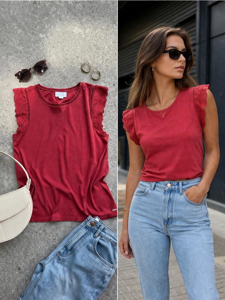Cotton Club Top S met kanten details - Rood, Ophalen of Verzenden, Zo goed als nieuw, Rood, Maat 36 (S)