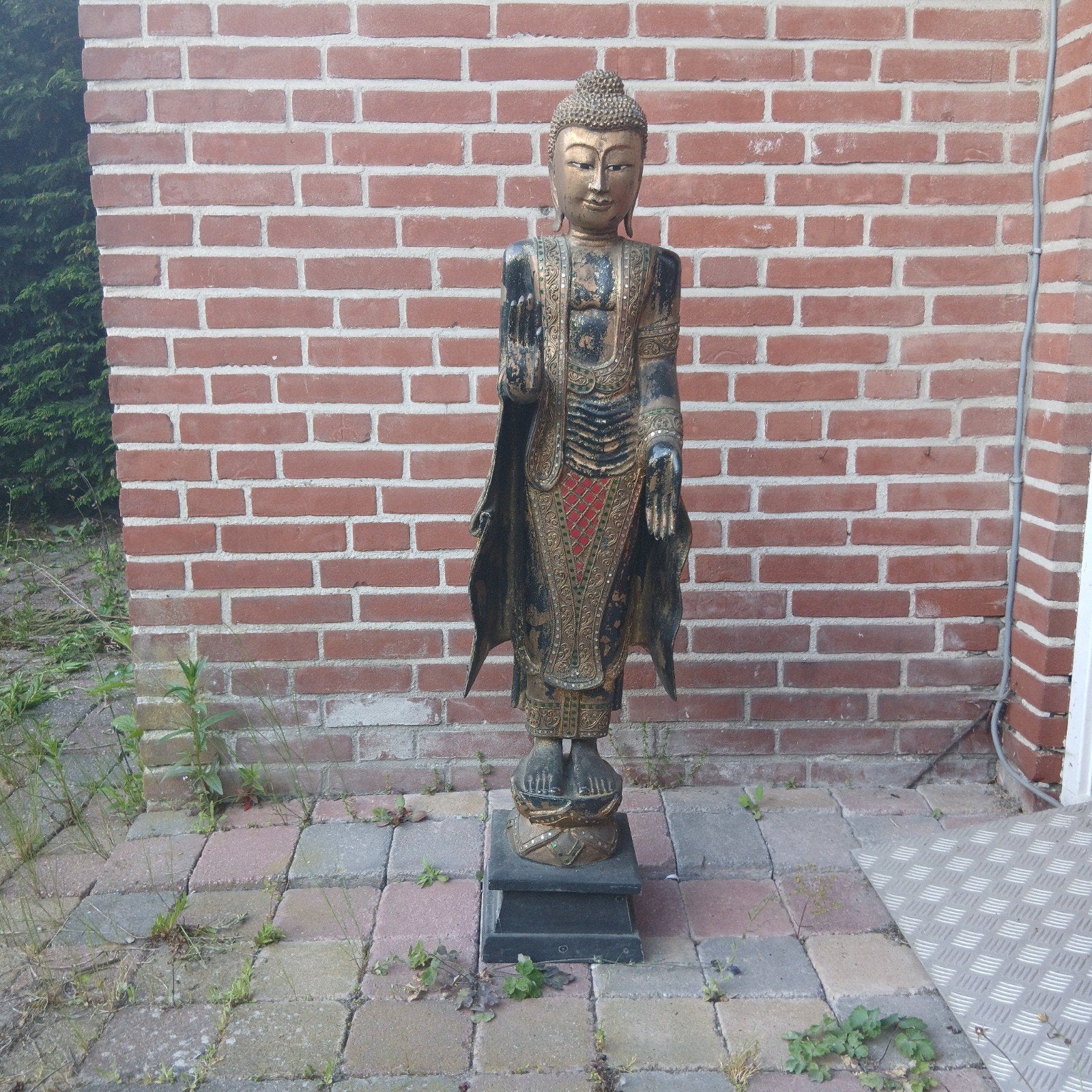 thailand thaise staand houten  Abhaya mudra boeddha, Ophalen