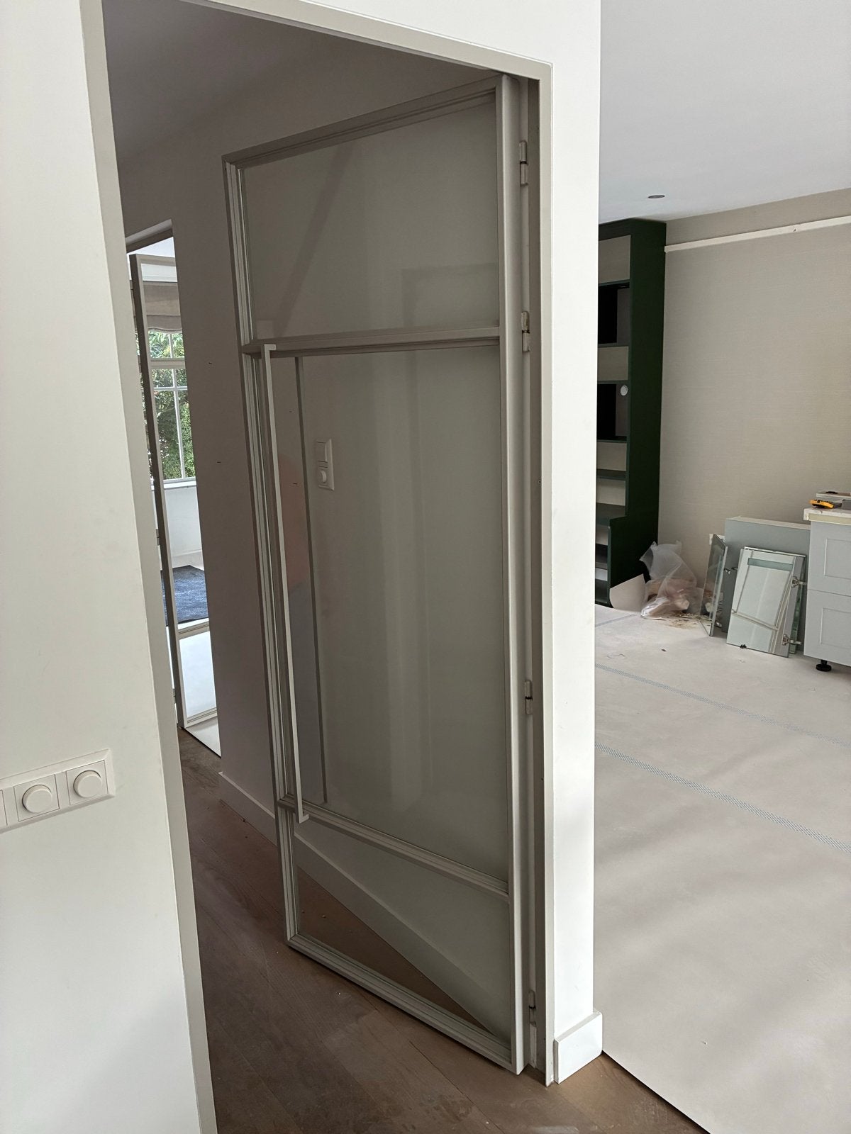 Moderne binnendeur met glas en metaal, Ophalen, 80 tot 100 cm, 215 cm of meer, Binnendeur