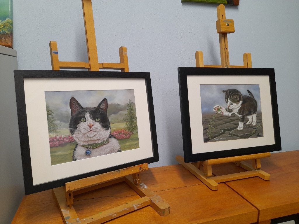 Schilderij kat in tuin - GRATIS VERZENDING  origineel cadeau, Realistisch, Gesigneerd, Dieren, Ophalen of Verzenden