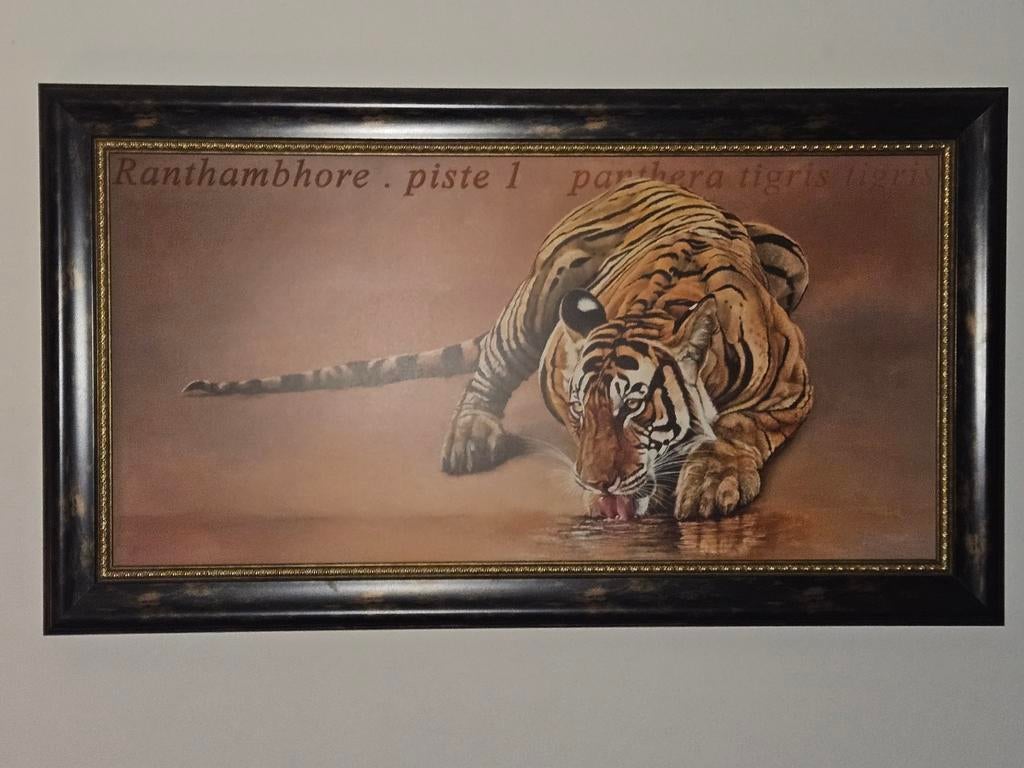 Schilderij Bengaalse tijger, 50 tot 75 cm, Ophalen of Verzenden, Zo goed als nieuw, 100 tot 125 cm