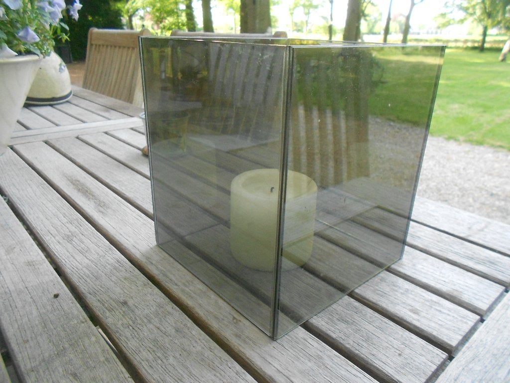 Windglas vierkant rook kaars cover stolp 20 cm., Gebruikt, Bruin, Overige merken, Ophalen of Verzenden