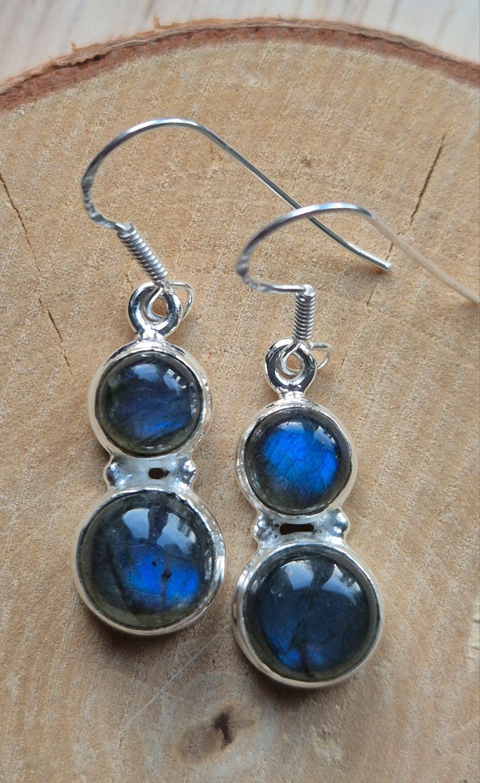 Zilveren oorhangers met Labradoriet, Sieraden, Tassen en Uiterlijk, Oorbellen, Hangers, Blauw, Nieuw, Ophalen of Verzenden