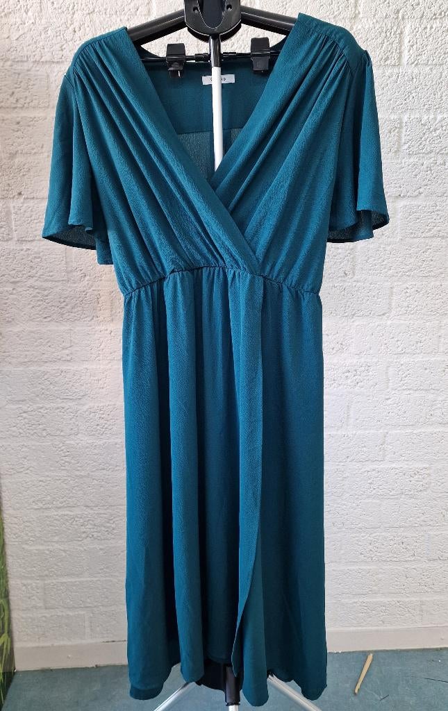 Paprika wrap jurk petrol groen maat 50 midi, Maat 46/48 (XL) of groter, Ophalen of Verzenden, Zo goed als nieuw, Onder de knie