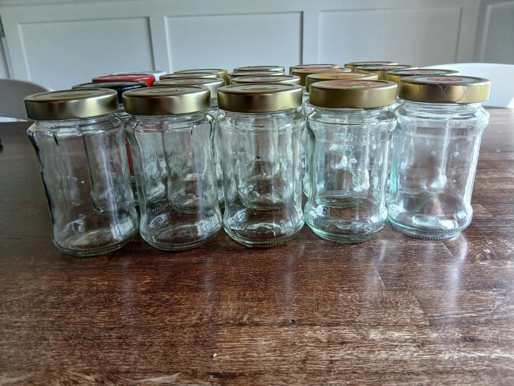 20 Glazen potjes met deksel - Jampotten, Huis en Inrichting, Keuken | Potten en Pannen, Ophalen of Verzenden, Gebruikt, Glas, Pot, Bus of Blik