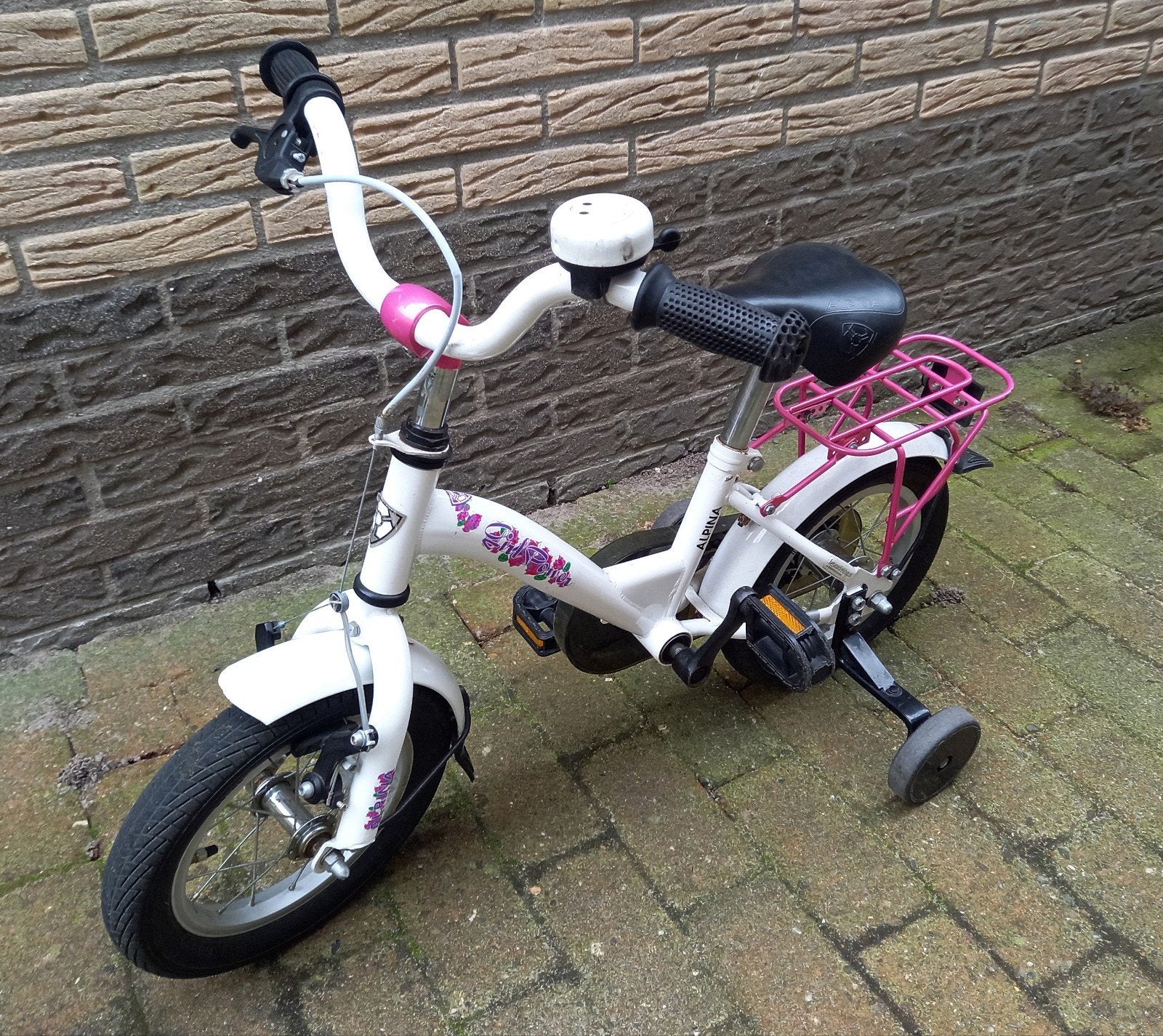 Alpina Girl Power 12,5 inch meisjesfiets met zijwieltjes, Ophalen, Terugtraprem, Zijwieltjes, Gebruikt