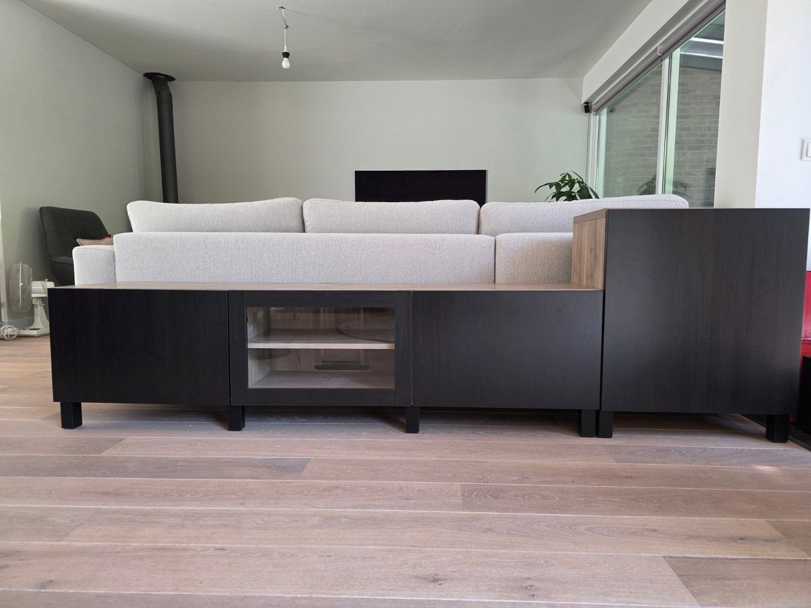 Complete IKEA BESTÅ set: TV-meubel + Kast (Eiken/Zwartbruin), Ophalen, Overige materialen, Zo goed als nieuw, 200 cm of meer