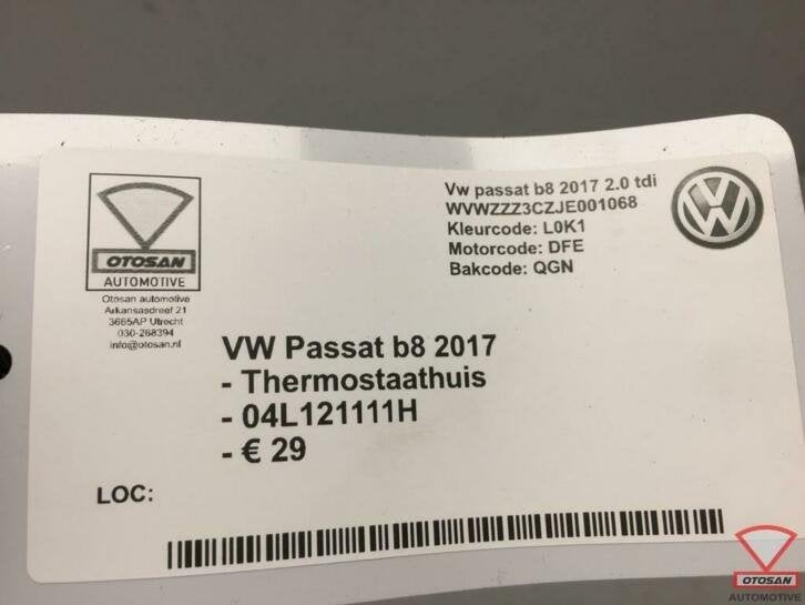 vw passat b8 2017 thermostaathuis 04l121111h, Gebruikt, Volkswagen, Volkswagen AG, Berliner Ring 2
38440  Wolfsburg, DE