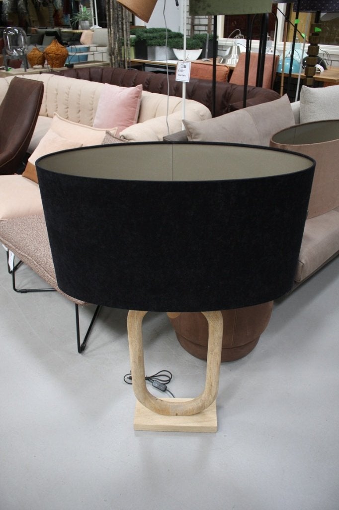 Prachtige tafellamp Paceco Light & Living hout velvet ovaal, Huis en Inrichting, Met schakelaar, Zwart, Zo goed als nieuw, Hout