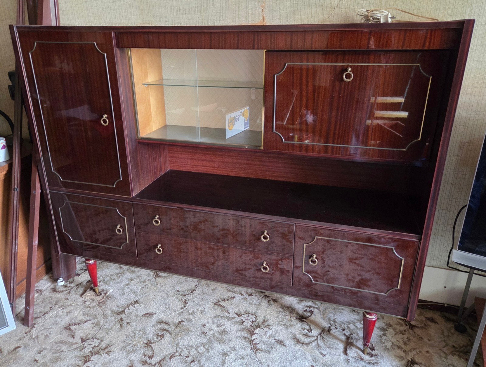 Vintage Dressoir / Wandmeubel met Bar en Vitrinekast, Ophalen