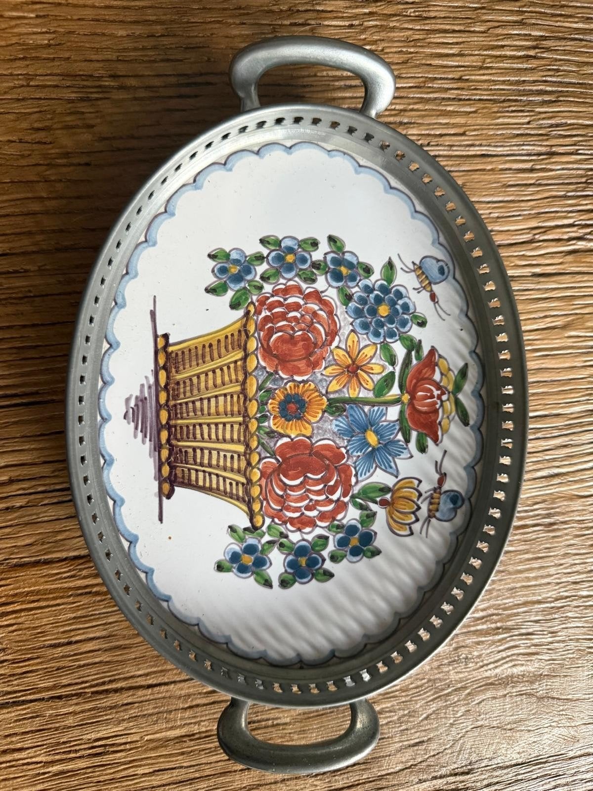 Vintage tinnen dienblad met bloemmotief, Ophalen of Verzenden