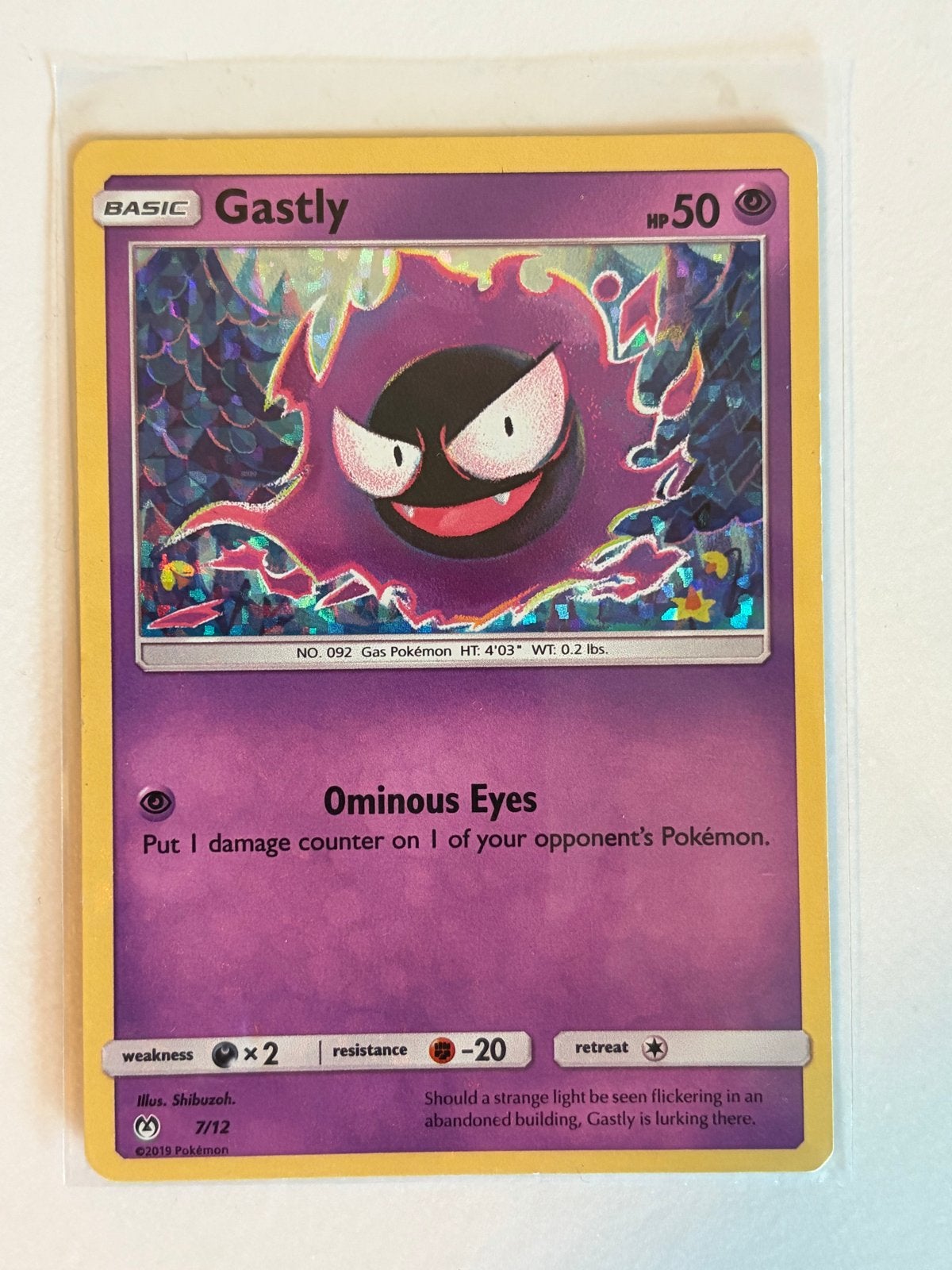 Gastly 7/12 McDonald's 2019 Pokémon kaart beschadigd, Ophalen of Verzenden, Gebruikt, Losse kaart