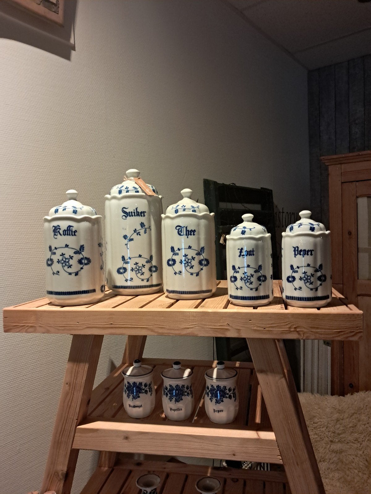 Saks Blauw Diamond Set: Koffie, Suiker, Thee, Zout, Peper, Ophalen
