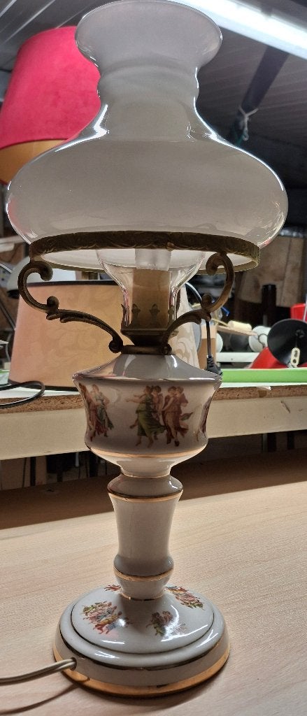 Vintage tafellamp, Glas, Gebruikt, Vintage, Wit