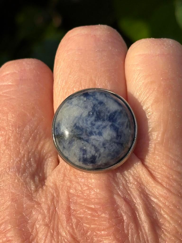 Sodalite Steen Ring - 20mm RVS Verstelbaar, Sieraden, Tassen en Uiterlijk, Ringen, 20 of groter, Nieuw, Cariadgems@hotmail.com