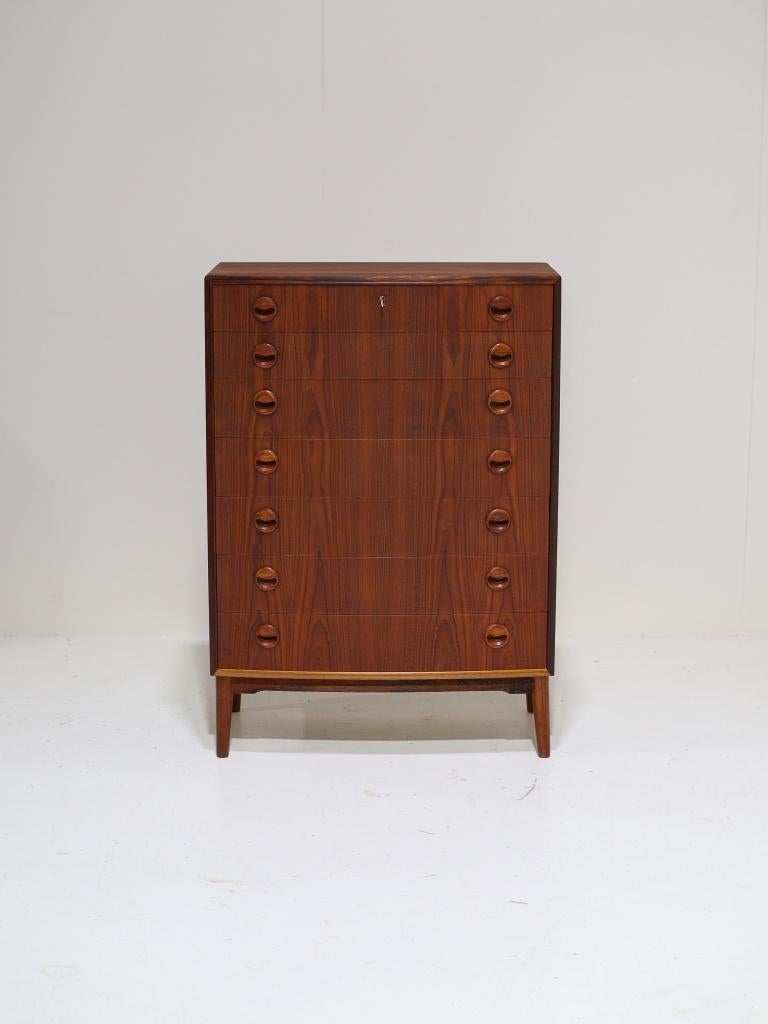 Hoge ladekast bol teak Deens vintage 1960s, Huis en Inrichting, Ophalen, 100 tot 150 cm, -, Teakhout