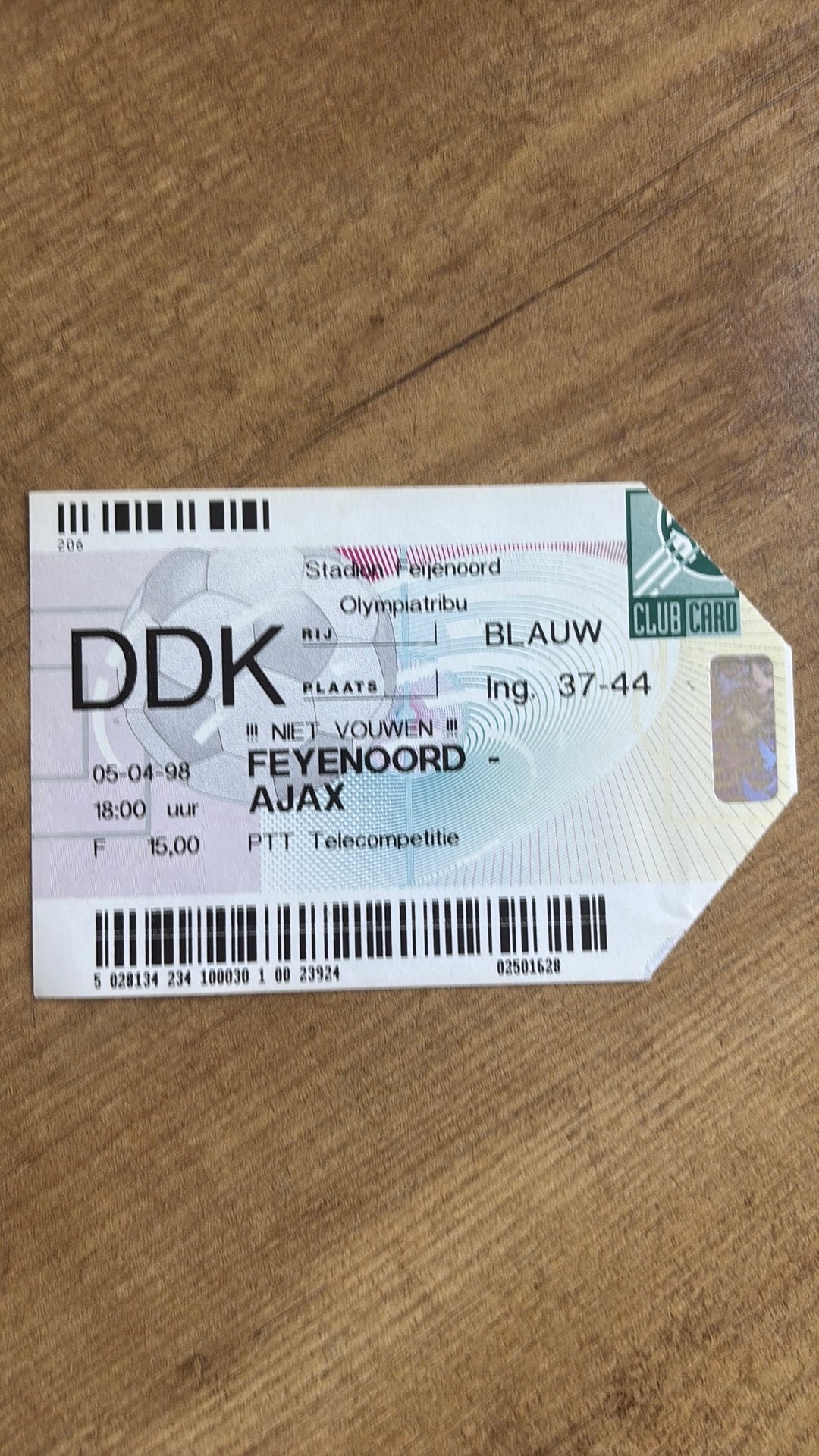 Oud stadionticket feyenoord ajax 1998, Ophalen of Verzenden