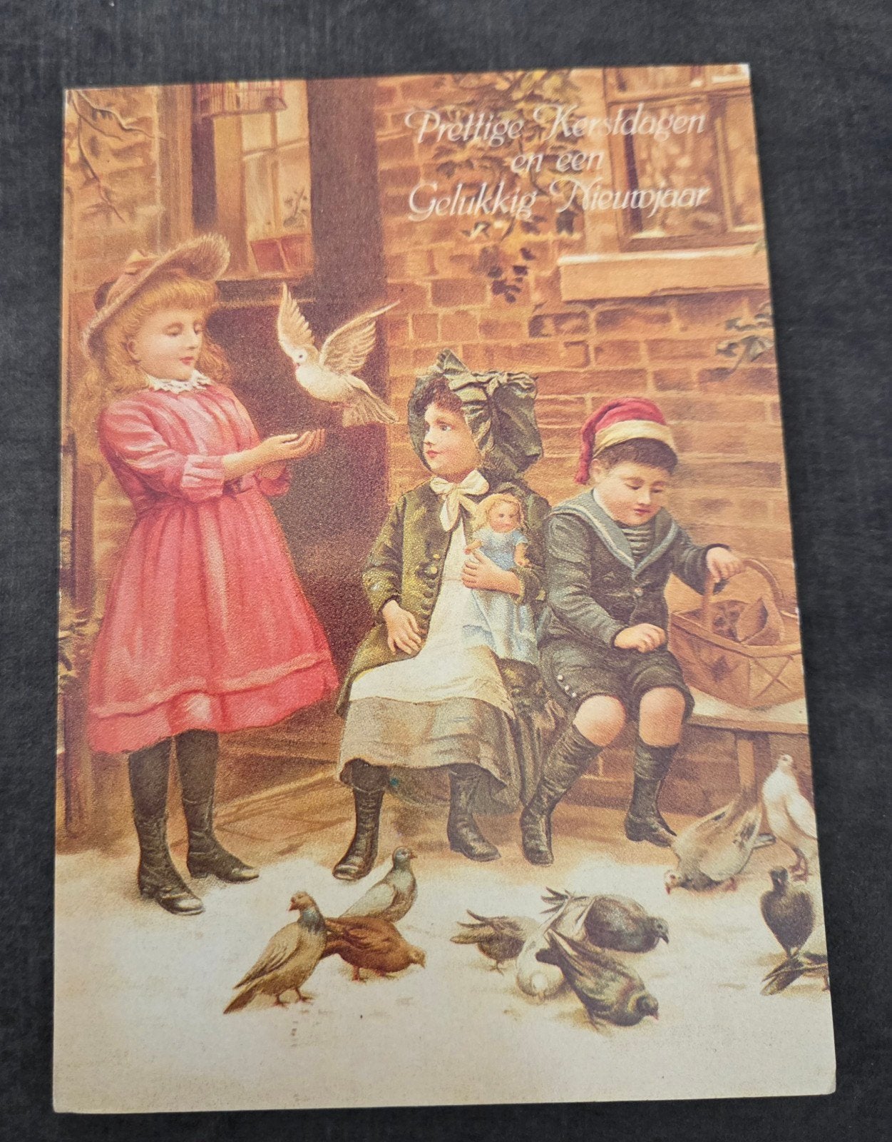 Antieke Kerstkaart - Kinderen en duiven, Verzenden, 1980 tot heden, Gelopen, Feest(dag)