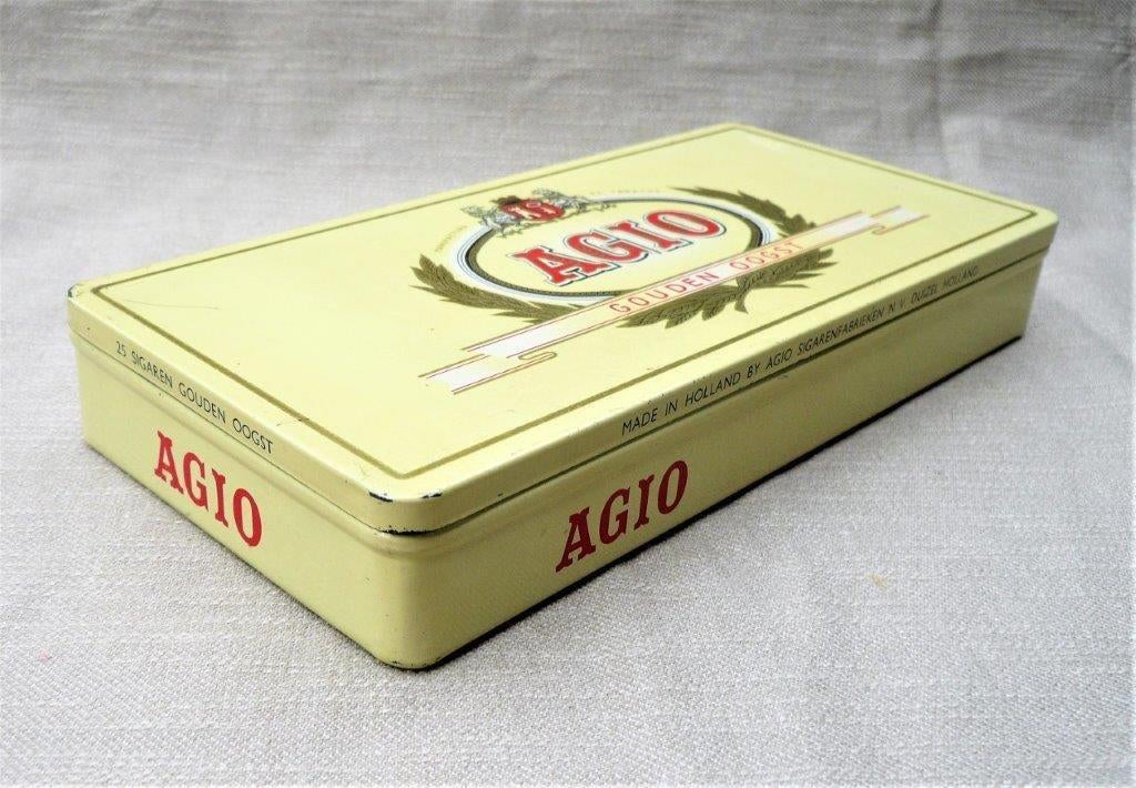blik (leeg!) Agio gouden oogst 25 sigaren nr 590. Duizel., Ophalen of Verzenden, Gebruikt, Tabaksdoos of Verpakking