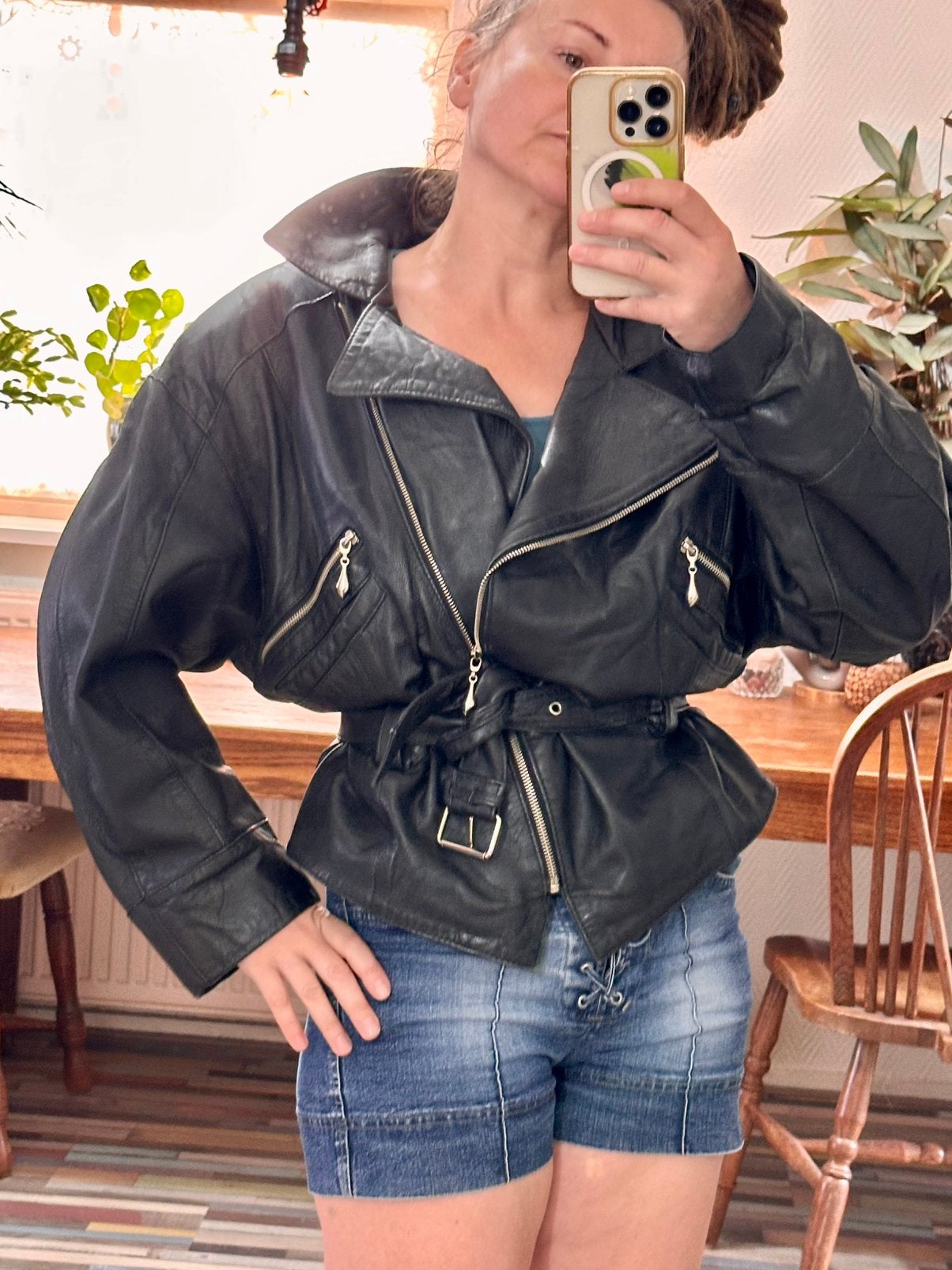 True Vintage Lamb Nappa Leather Oversized Biker Jacket S, Ophalen of Verzenden, Zo goed als nieuw, Maat 36 (S), Zwart
