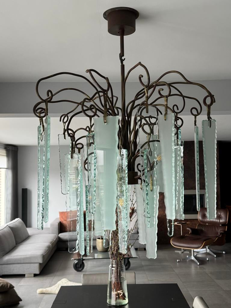 Unieke design kroonluchter met Murano glas, Ophalen, Gebruikt, Glas