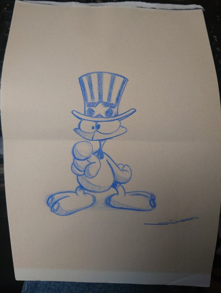 POP ART / DISNEY? / CARTOON krijt tekening, Uncle Sam kikker, Antiek en Kunst, Kunst | Schilderijen | Klassiek, Ophalen of Verzenden