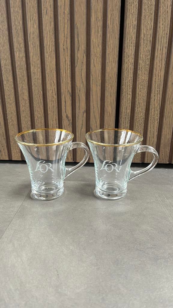 2x L’OR espresso glazen met gouden rand, Ophalen of Verzenden, ., ., .
