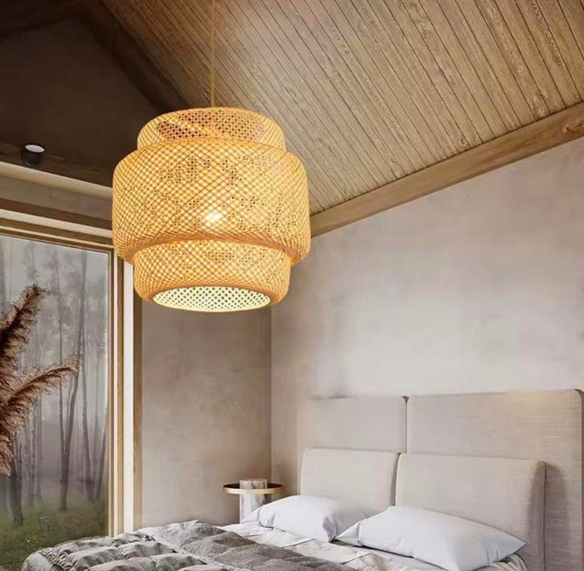 Ikea grote bamboo hanglamp, Natuurlijk materiaal, Rond, Zo goed als nieuw, Ophalen