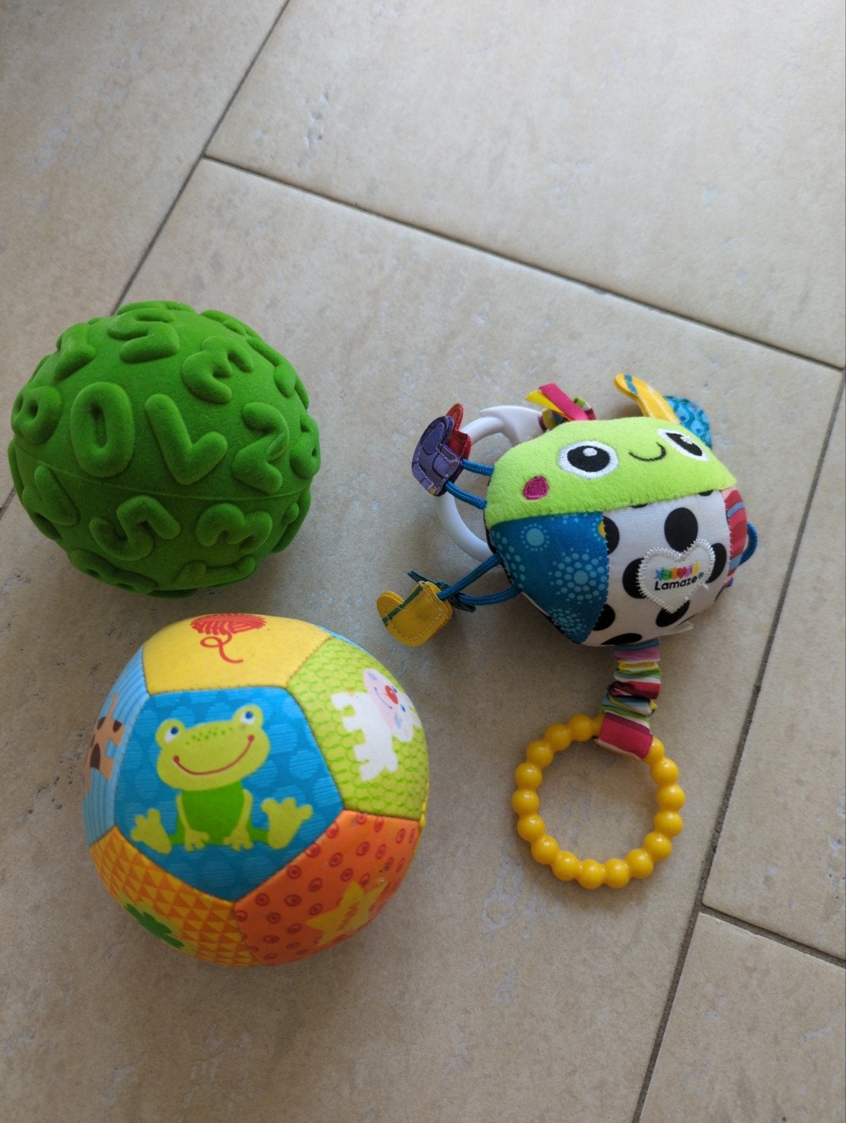 Baby speelgoed set: rammelaar, bal en Lamaze speeltje, Ophalen, Gebruikt, Rammelaar