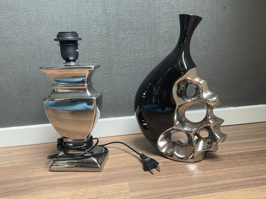 Moderne lamp en vaas set - Zilver en Zwart, Huis en Inrichting, Ophalen, 30 cm, Zo goed als nieuw, Steen/keramiek