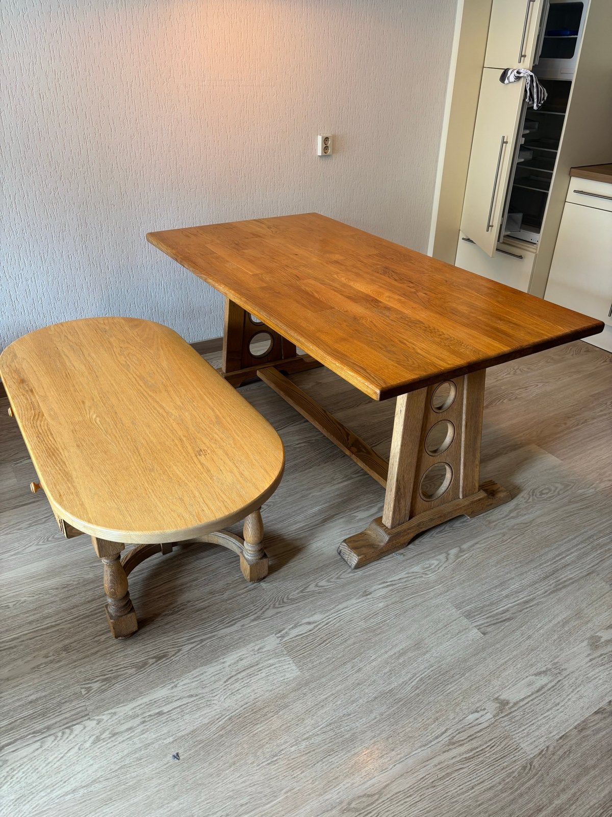 Massief eiken eettafel en salontafel set, Ophalen of Verzenden