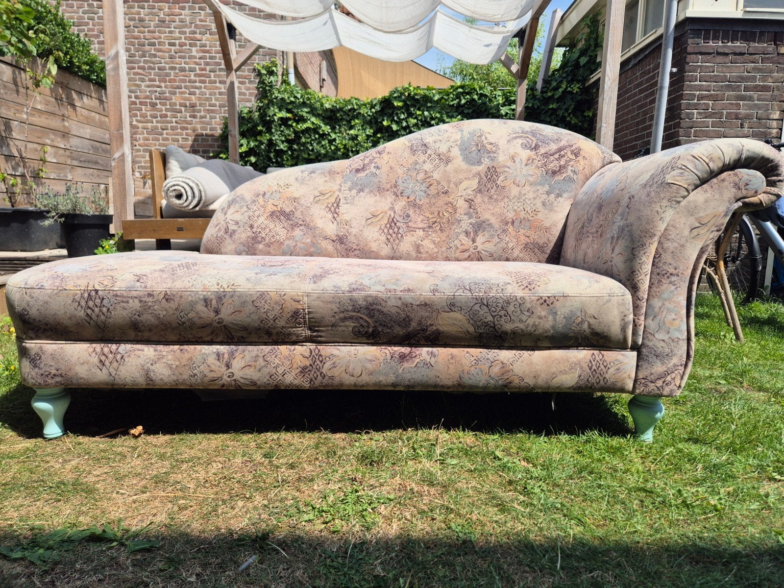 Vintage chaise longue met bloemenprint, Ophalen, Gebruikt, Eenpersoons, 150 tot 200 cm