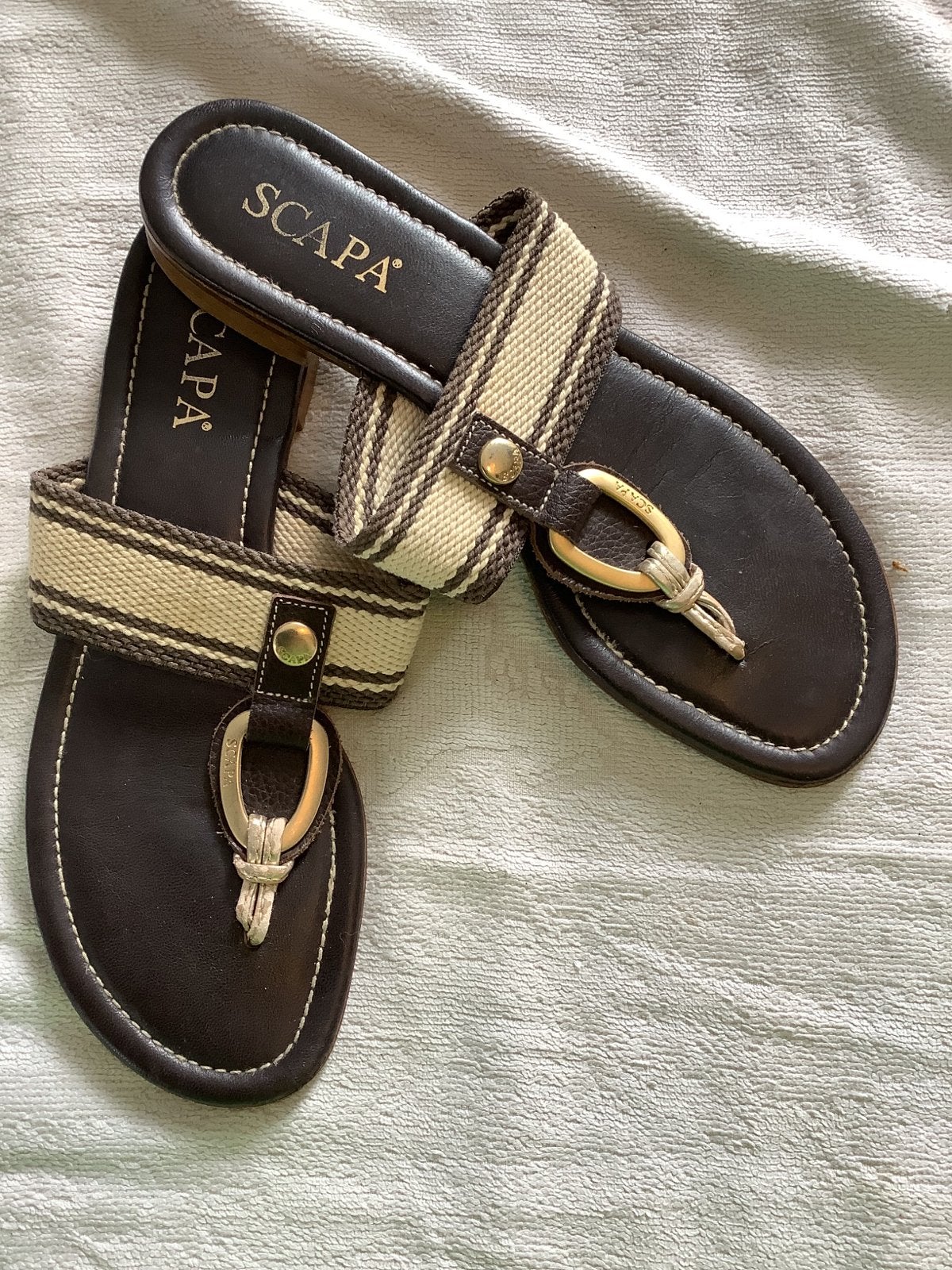 Scapa sandalen - Bruin met beige banden, Ophalen of Verzenden, Gedragen, Bruin, Sandalen of Muiltjes