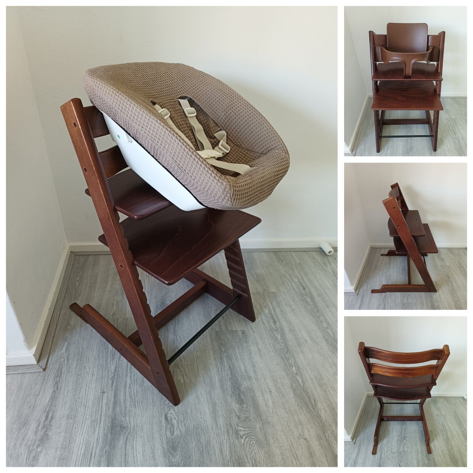 Stokke Tripp Trapp bruin met babyset,newbornset,extra hoes, Meegroeistoel, Ophalen of Verzenden, Zo goed als nieuw, Stokke Tripp Trapp
