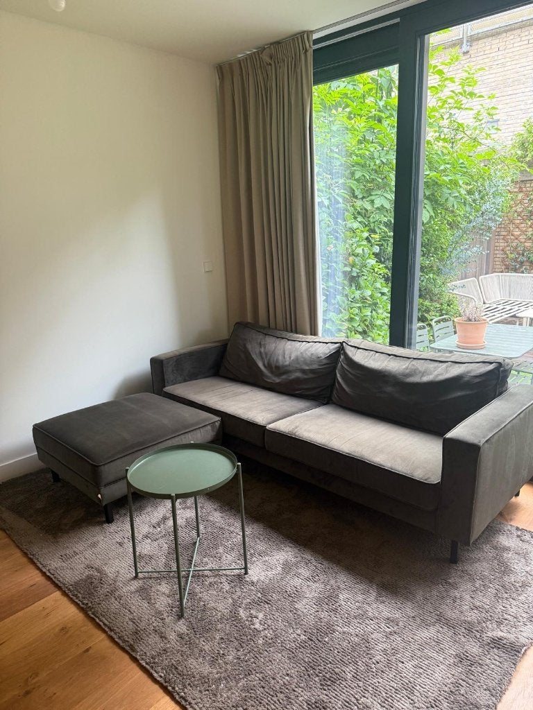 WOOOD Bank Robin 3 zits met hocker - donkergroen velvet, Ophalen, Gebruikt, Driepersoons, 75 tot 100 cm