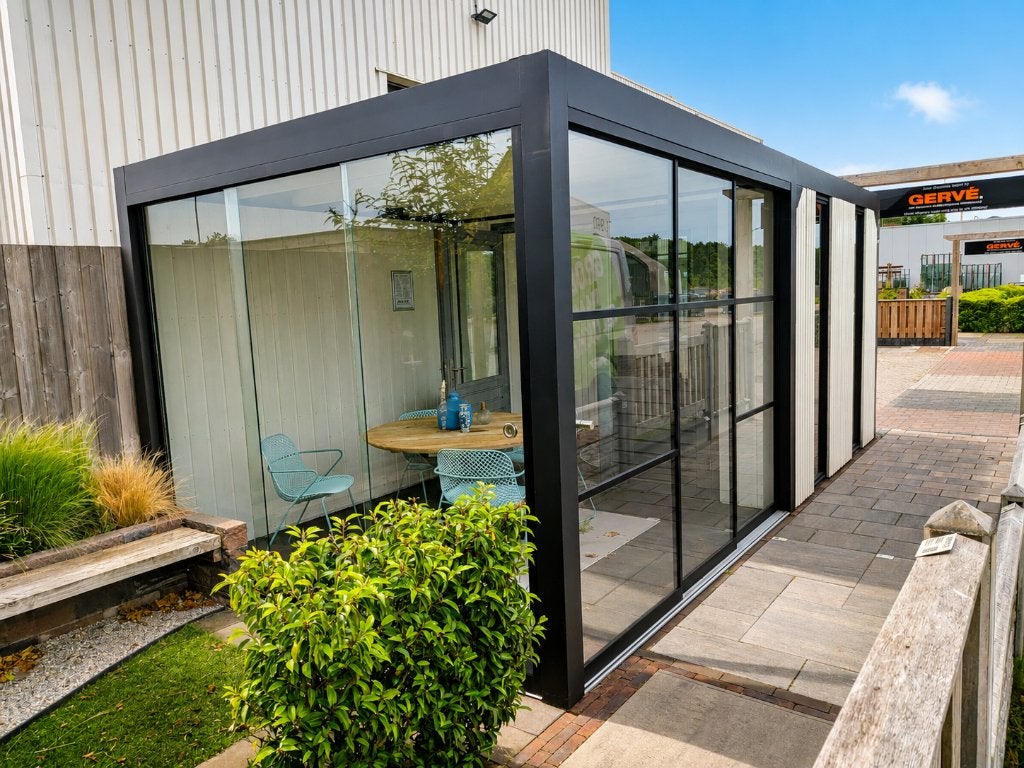 Showroommodel Buitenverblijf Plat Dak 4m x 3m, Tuin en Terras, Tuinhuizen, Zo goed als nieuw, Overige typen, Hout, 250 tot 500 cm