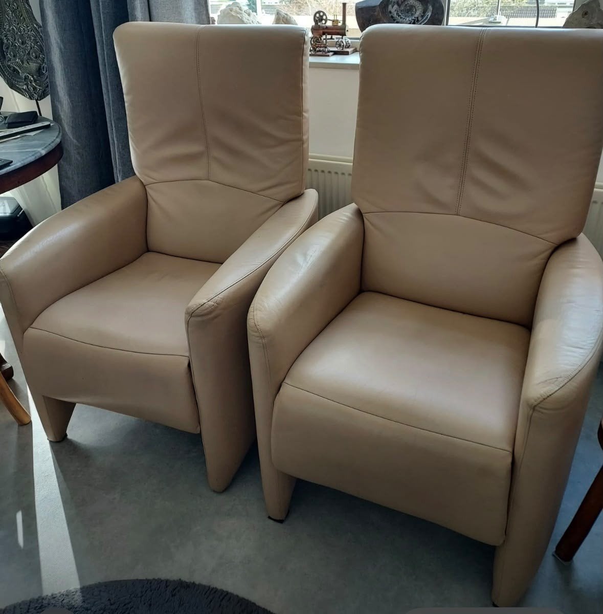 2x Leren Relaxfauteuils, Gebruikt, Ophalen of Verzenden, 50 tot 75 cm, Leer