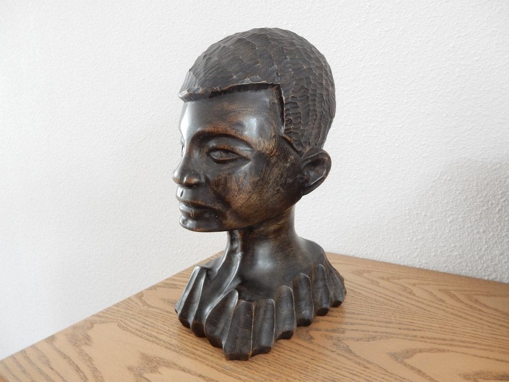 Handgesneden houten buste, gesigneerd D. Simeon, Antiek en Kunst, Ophalen of Verzenden, Beeld, Hout, Klassiek