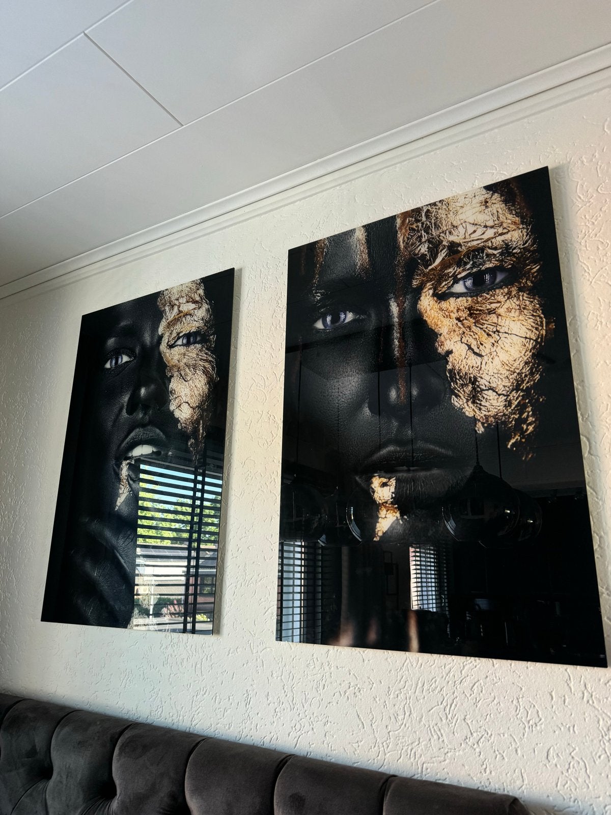 2 moderne kunstwerken: 'Goud en Zwart' plexiglas, Ophalen, 75 – 100, 50 tot 75 cm, Print