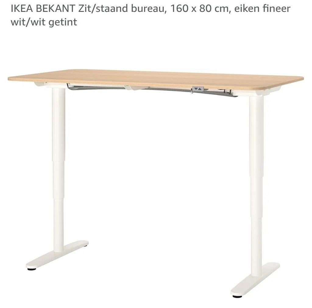 BEKANT zit-/stabureau 160x80 elektrisch, Huis en Inrichting, Bureaus, Ophalen, Hout, Bruin, Zo goed als nieuw